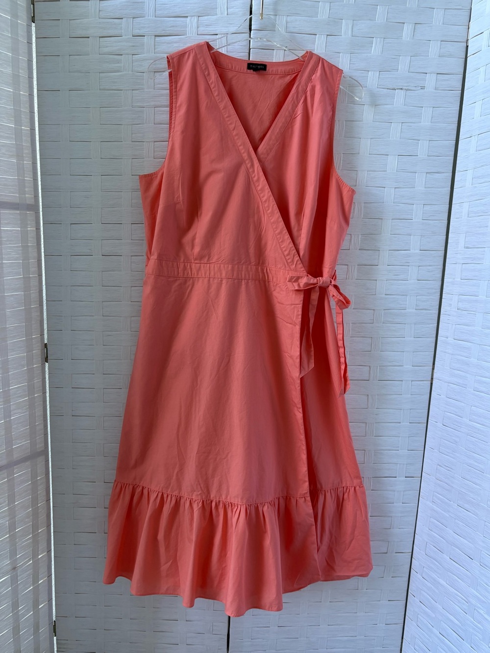 Talbots Size 16 100% Cotton True Wrap Dress in Coral Lined Ruffle Church Office